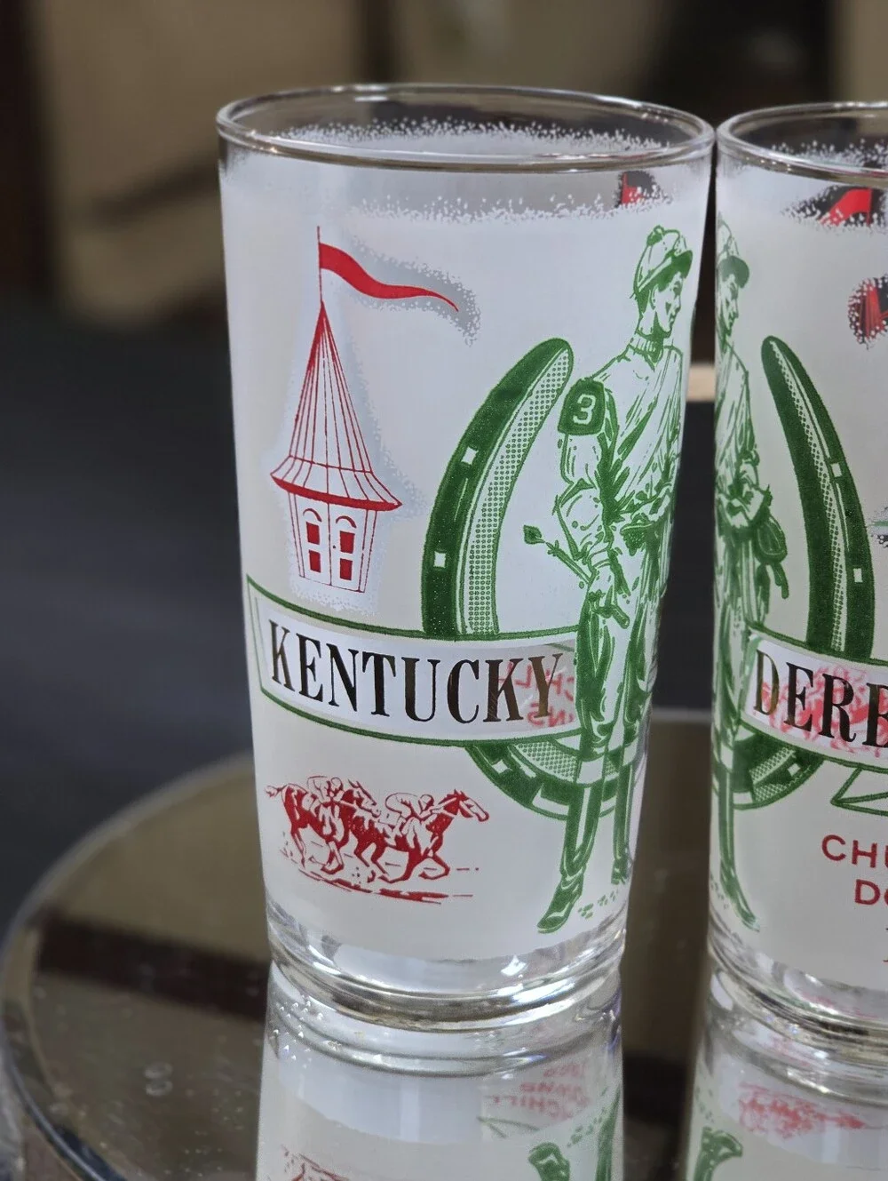 Vintage Kentucky Derby Churchill Downs 1969 Frosted Mint Julep Glass Set Of 2